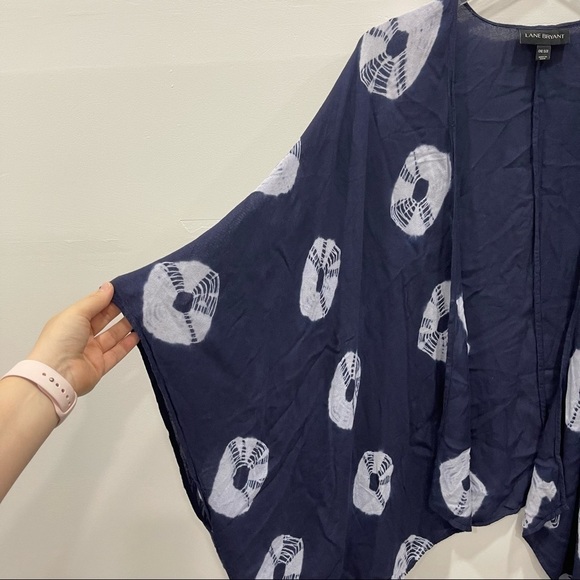 Lane Bryant Lightweight Blue Printed Kimono Top Vacation Swim Cover-Up One Size - Picture 4 of 7